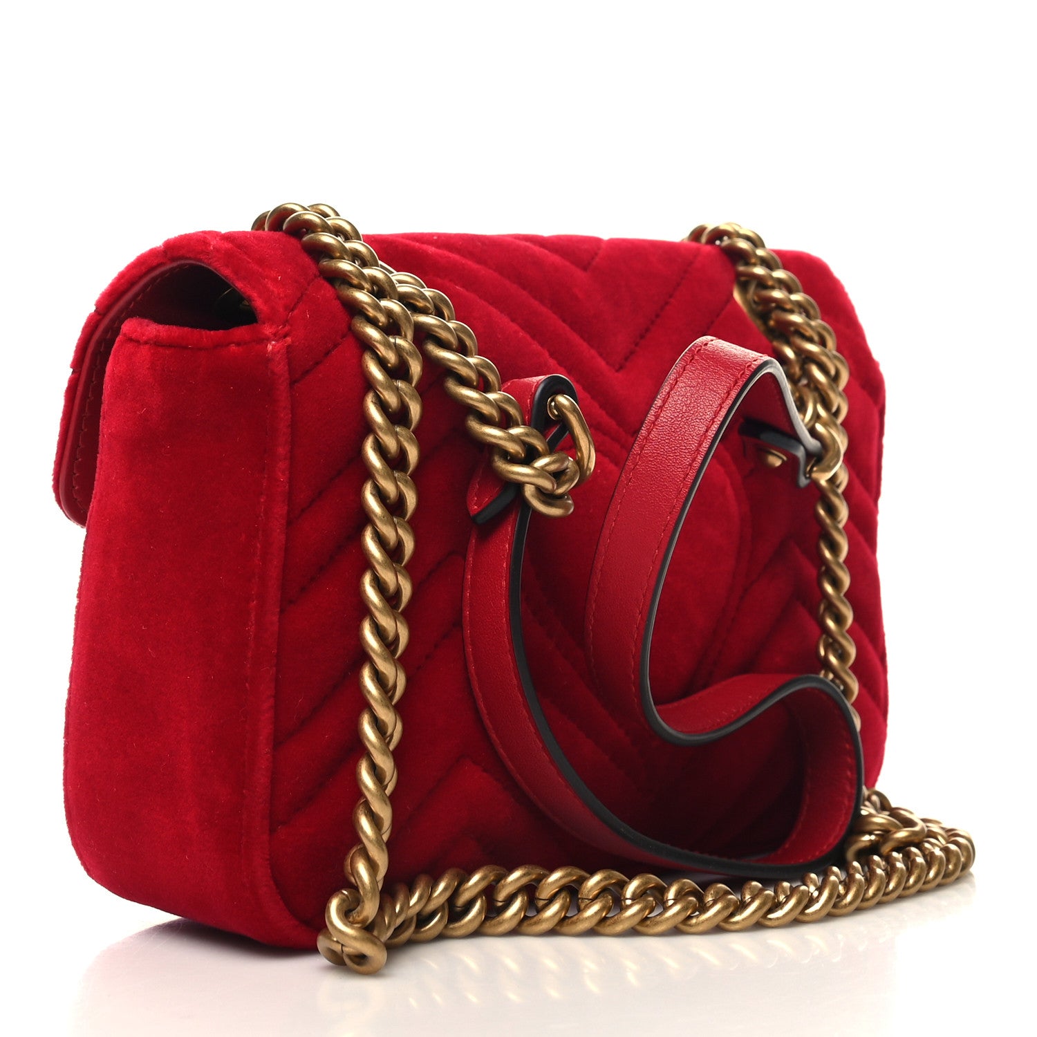 Gucci Velvet Matelasse Mini GG Marmont Shoulder Bag Hibiscus Red 3 of 11