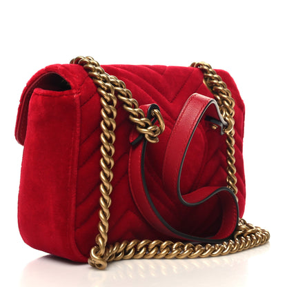 Gucci Velvet Matelasse Mini GG Marmont Shoulder Bag Hibiscus Red 3 of 11