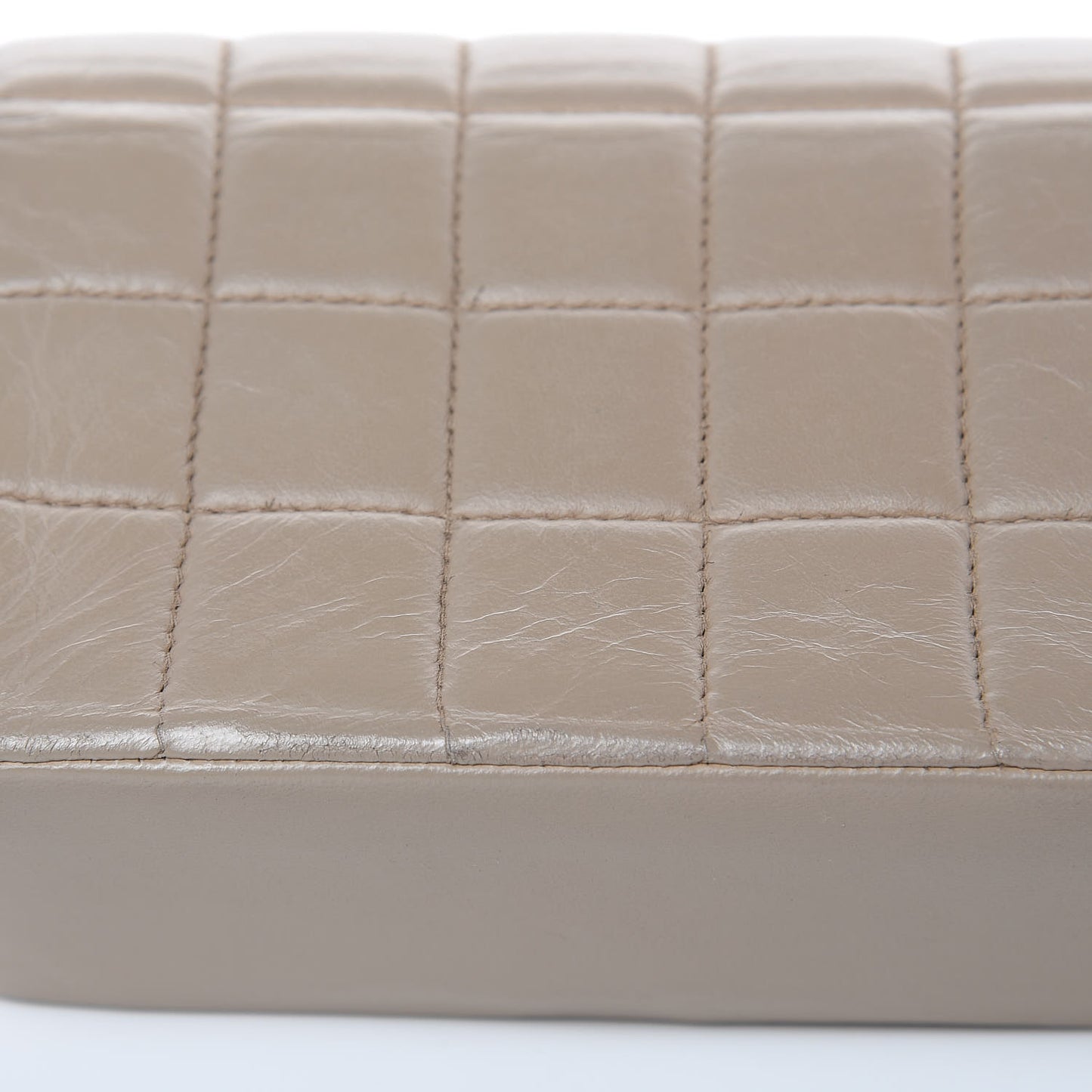 Lambskin Extra Mini Chocolate Bar Pearl Chain Flap Beige
