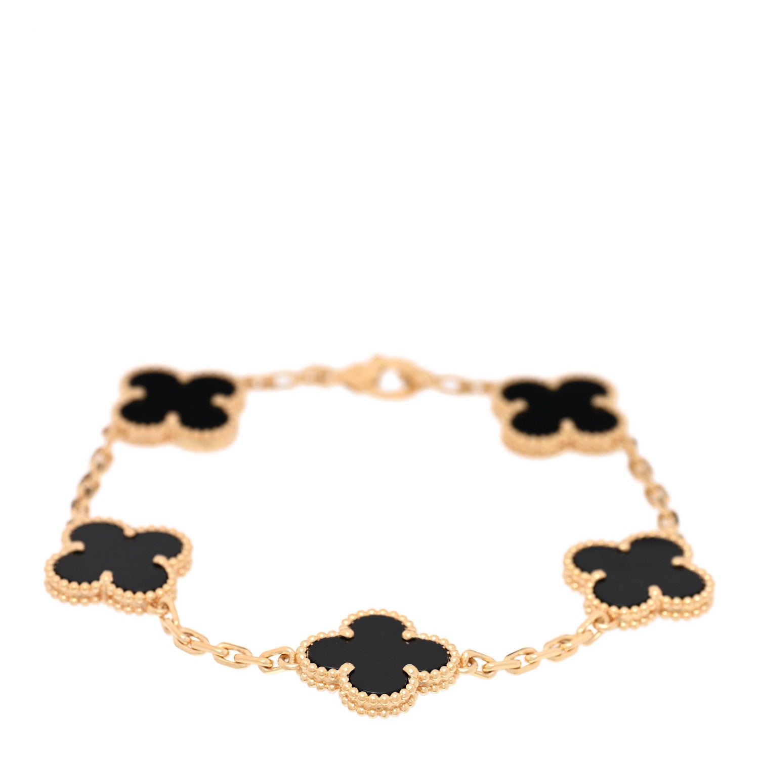 Van Cleef & Arpels 18K Yellow Gold Black Onyx 5 Motifs Vintage Alhambra Bracelet 1 of 4