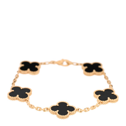 Van Cleef & Arpels 18K Yellow Gold Black Onyx 5 Motifs Vintage Alhambra Bracelet 1 of 4