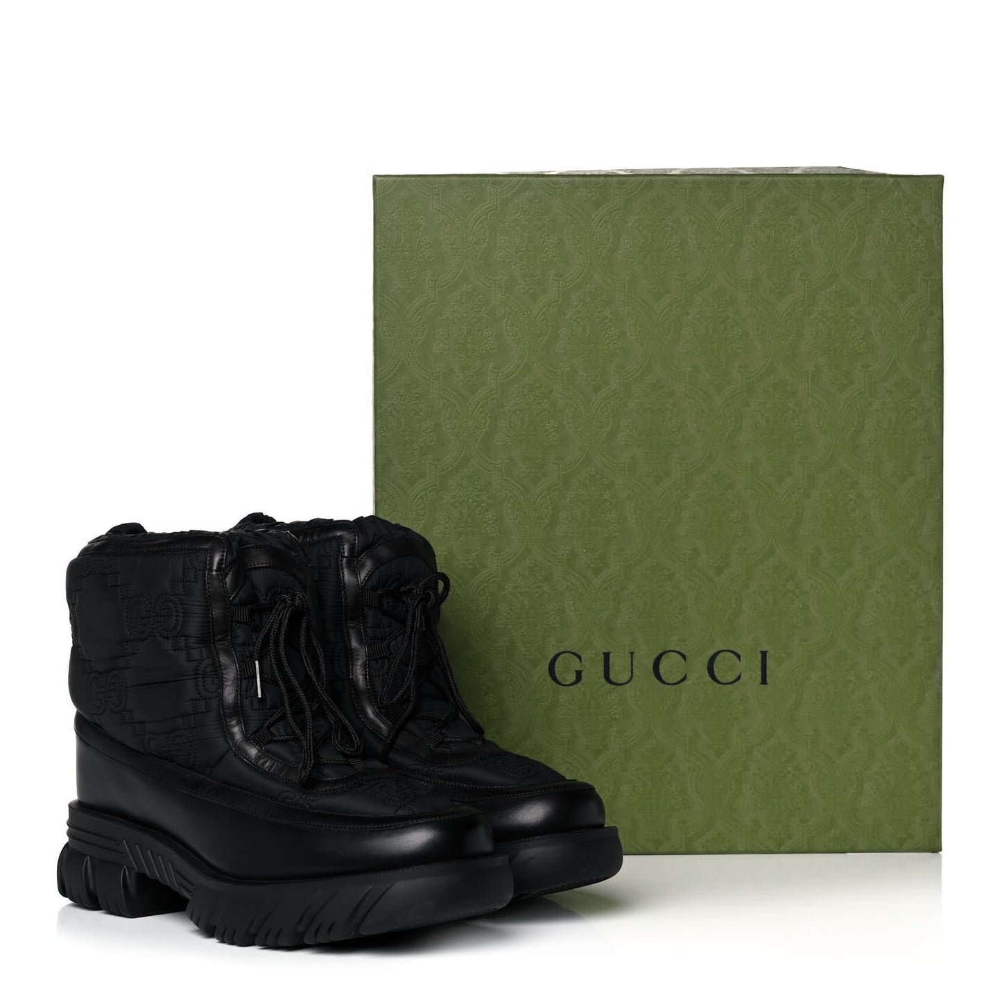 Nylon Calfskin GG Matelasse Mens Lace Up Platform Ankle Boots 10.5 Black