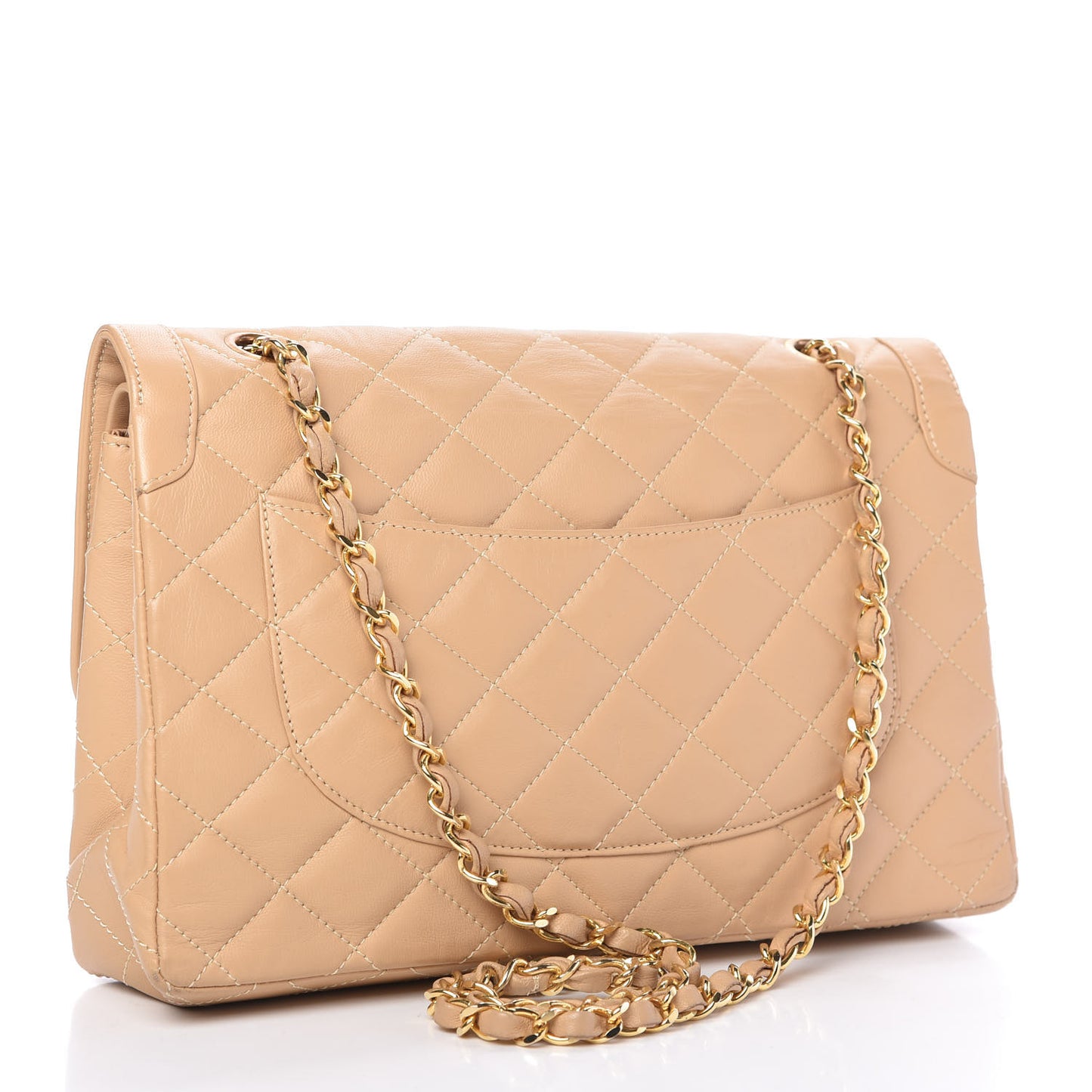 Lambskin Quilted Medium Double Flap Beige
