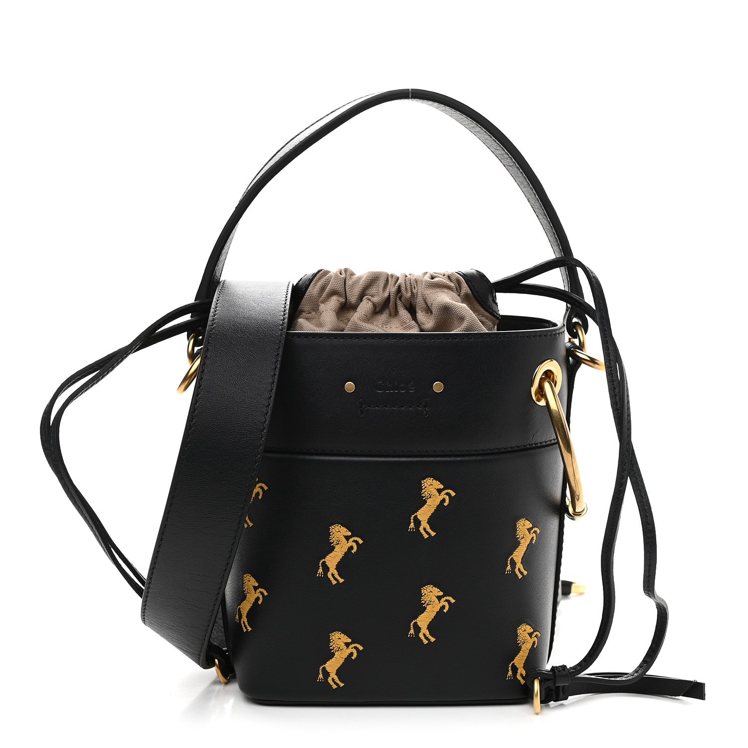 Chloe Smooth Calfskin Little Horses Embroidered Mini Roy Bucket Bag Full Blue 1 of 9