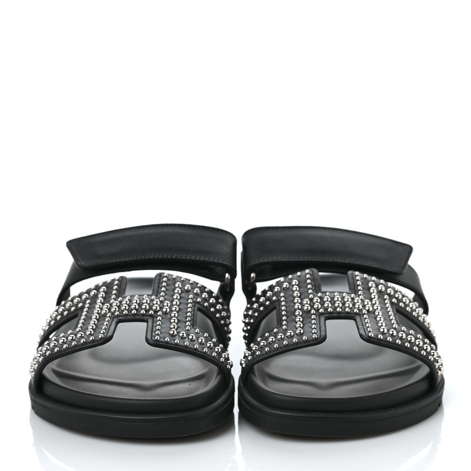 Hermes Calfskin Studded Womens Chypre Sandals 37 Black 2 of 7