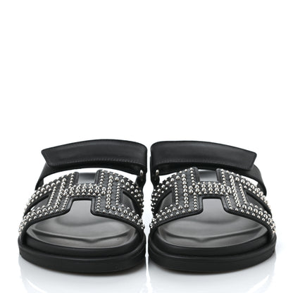 Hermes Calfskin Studded Womens Chypre Sandals 37 Black 2 of 7