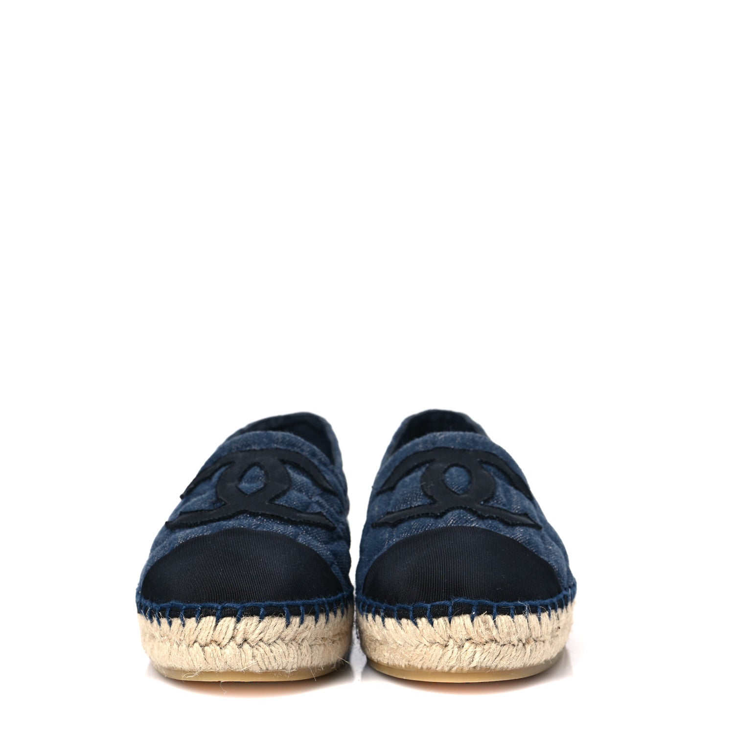 Chanel Denim Toile Embossed CC Espadrilles 38 Navy Black 2 of 8