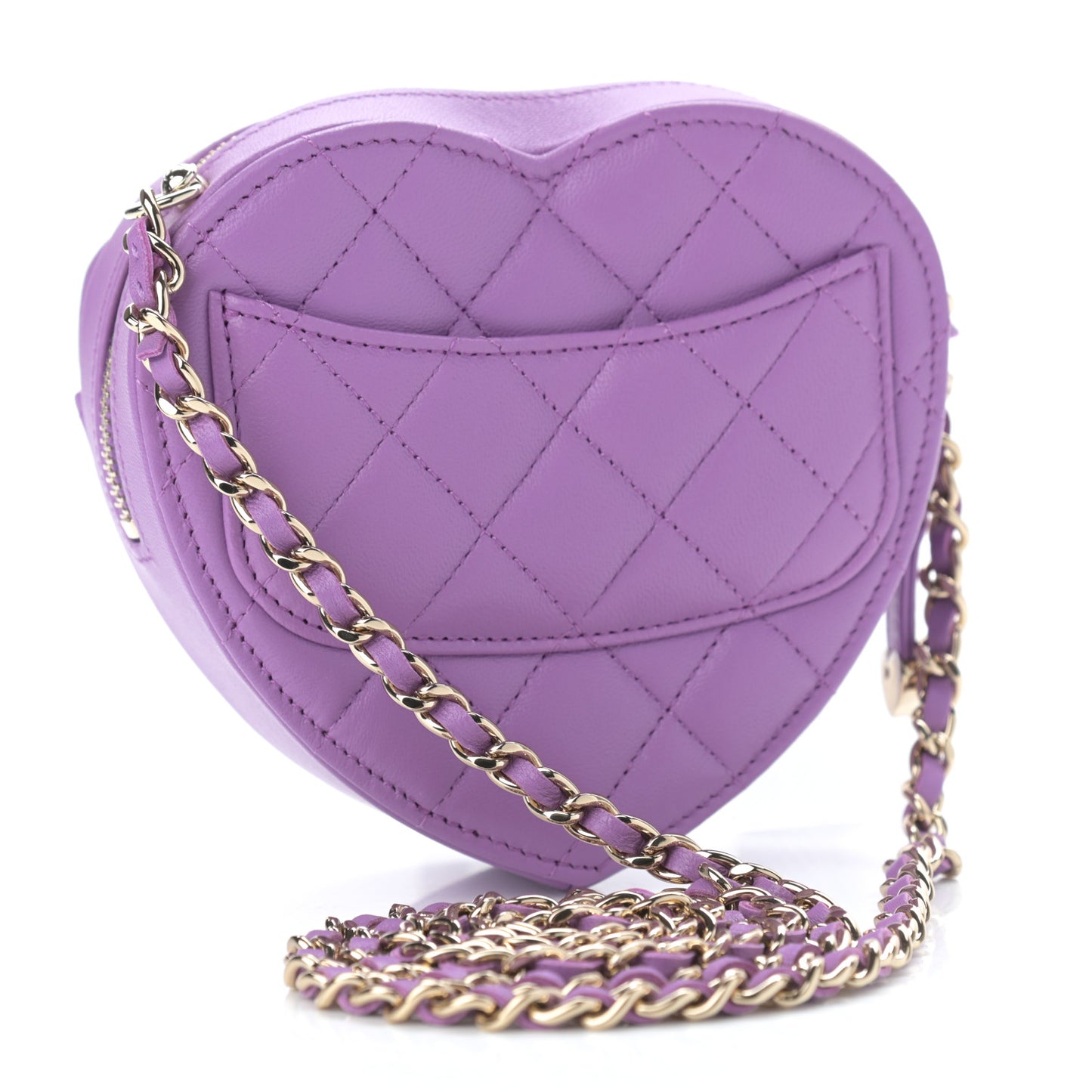 Lambskin Quilted CC In Love Heart Clutch With Chain Purple