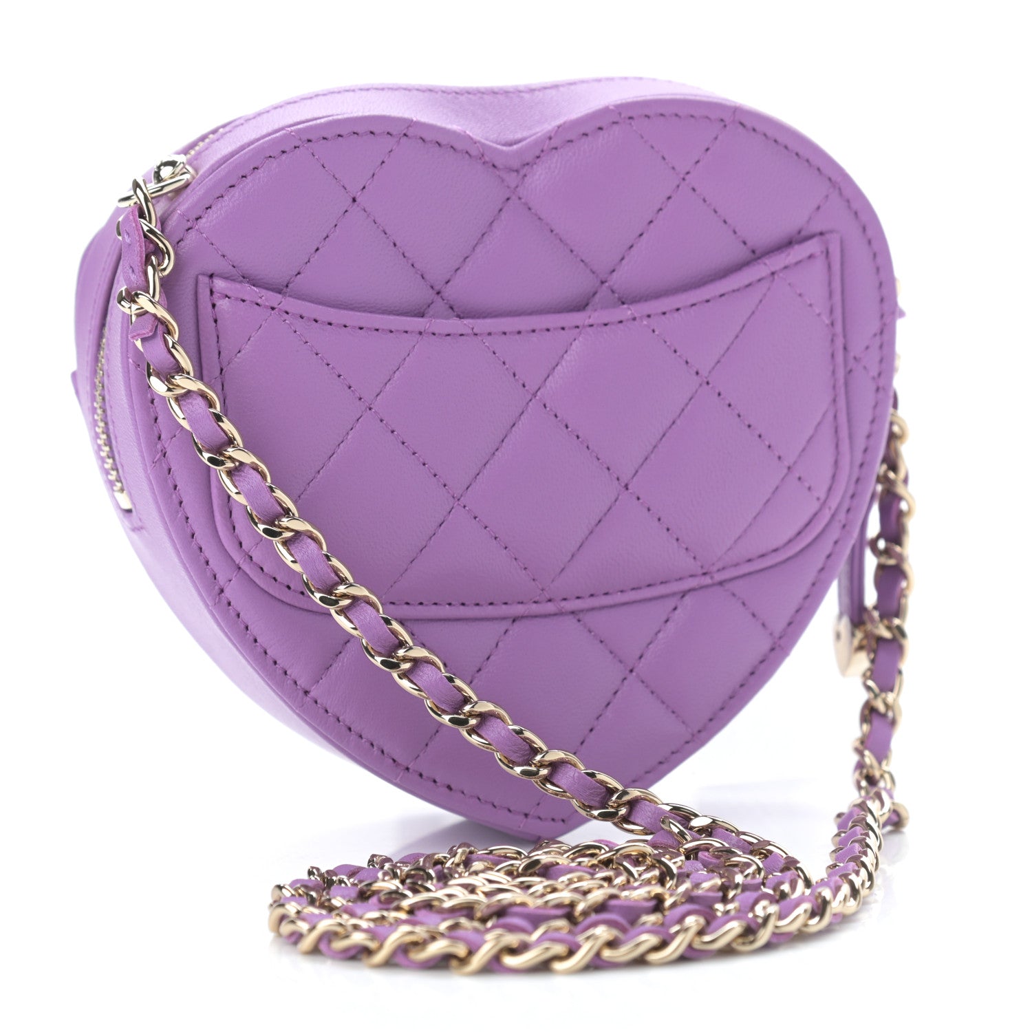 Chanel Lambskin Quilted CC In Love Heart Clutch With Chain Purple 3 of 11