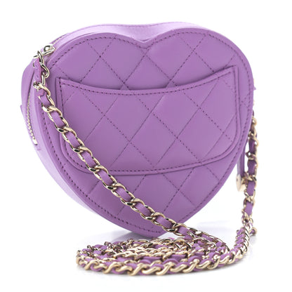 Chanel Lambskin Quilted CC In Love Heart Clutch With Chain Purple 3 of 11