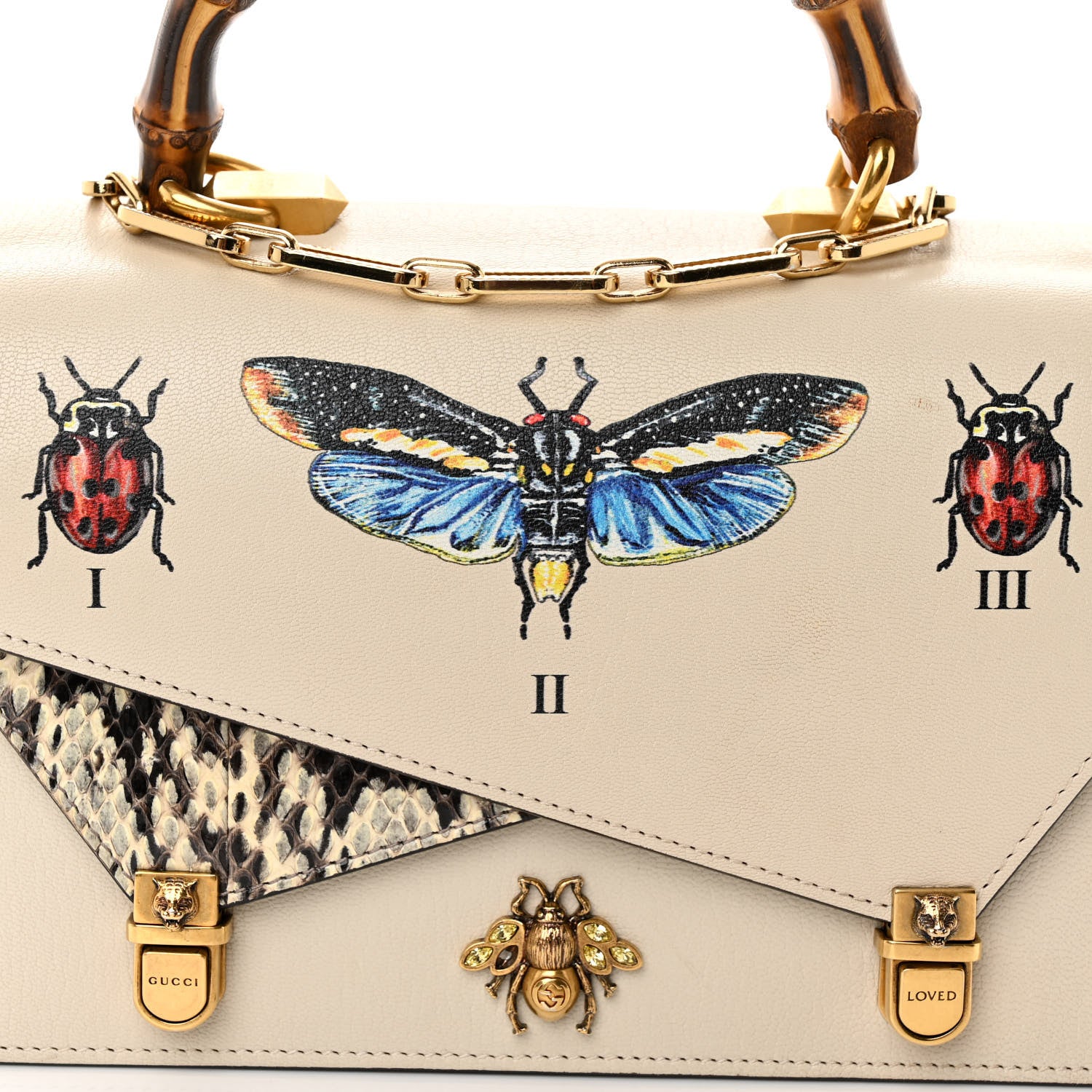 Gucci Calfskin Snakeskin Studded Small Ottilia Top Handle Bag White 9 of 14