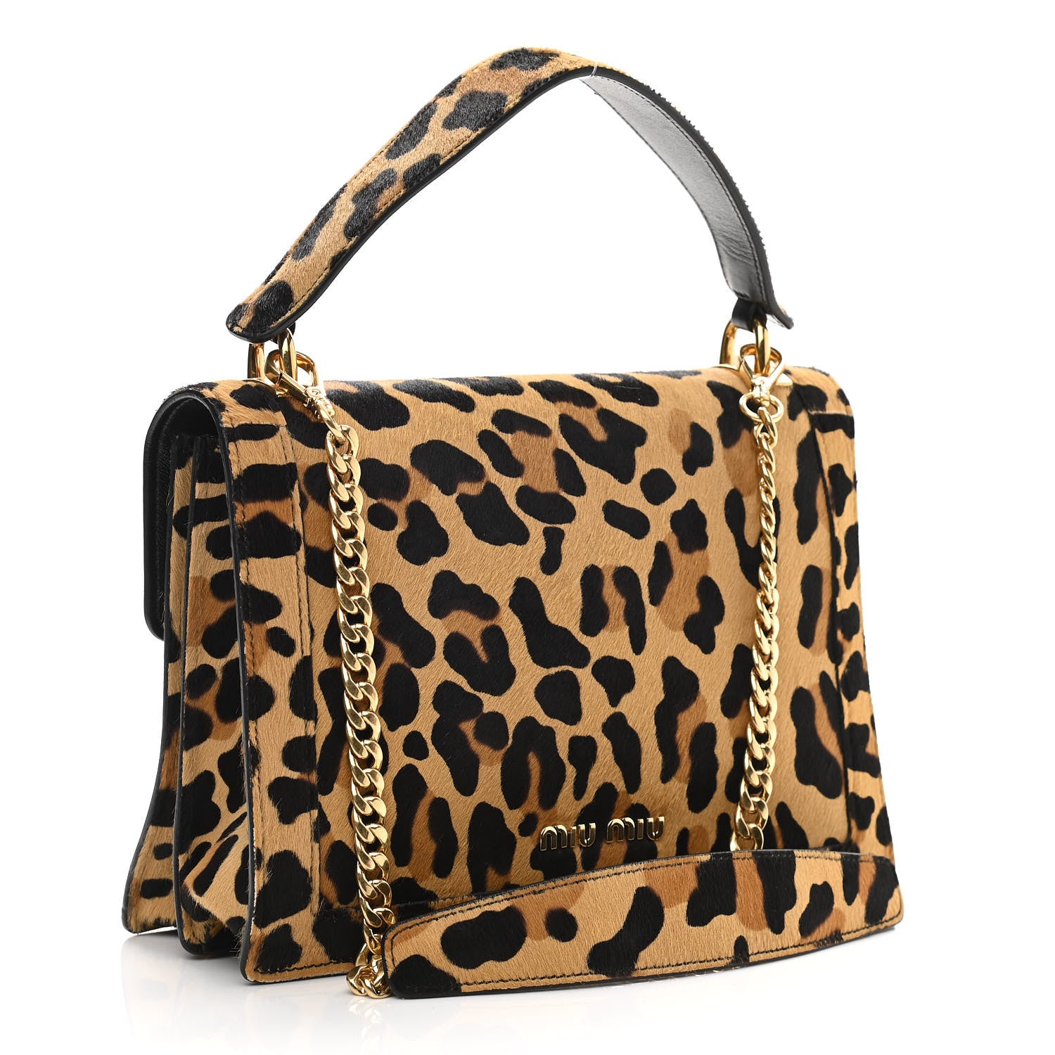 Miu Miu Pony Hair Leopard Print Confidential Logo Shoulder Bag 3 of 11