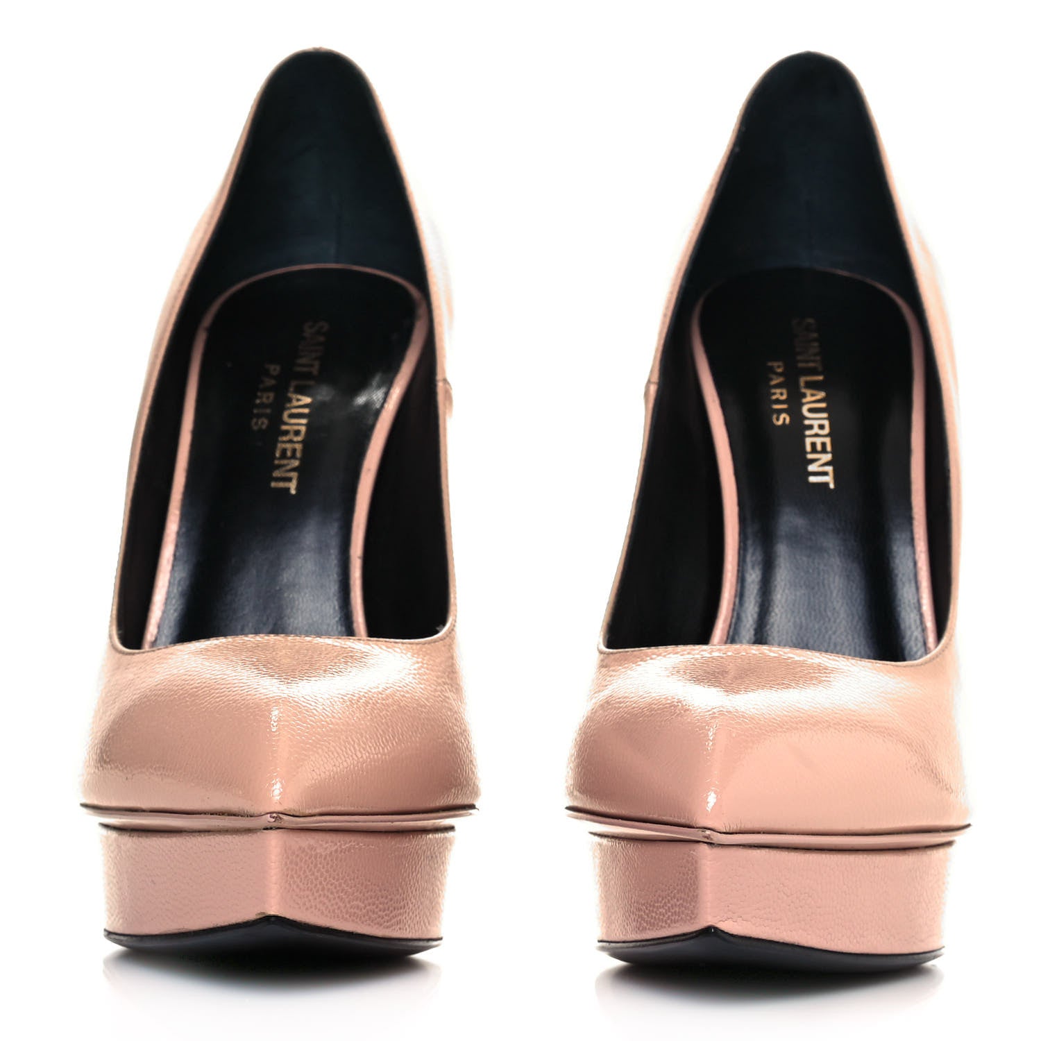 Saint Laurent Pebbled Patent Calfskin Janis 105 Platform Pumps 37 Pale Pink 2 of 12