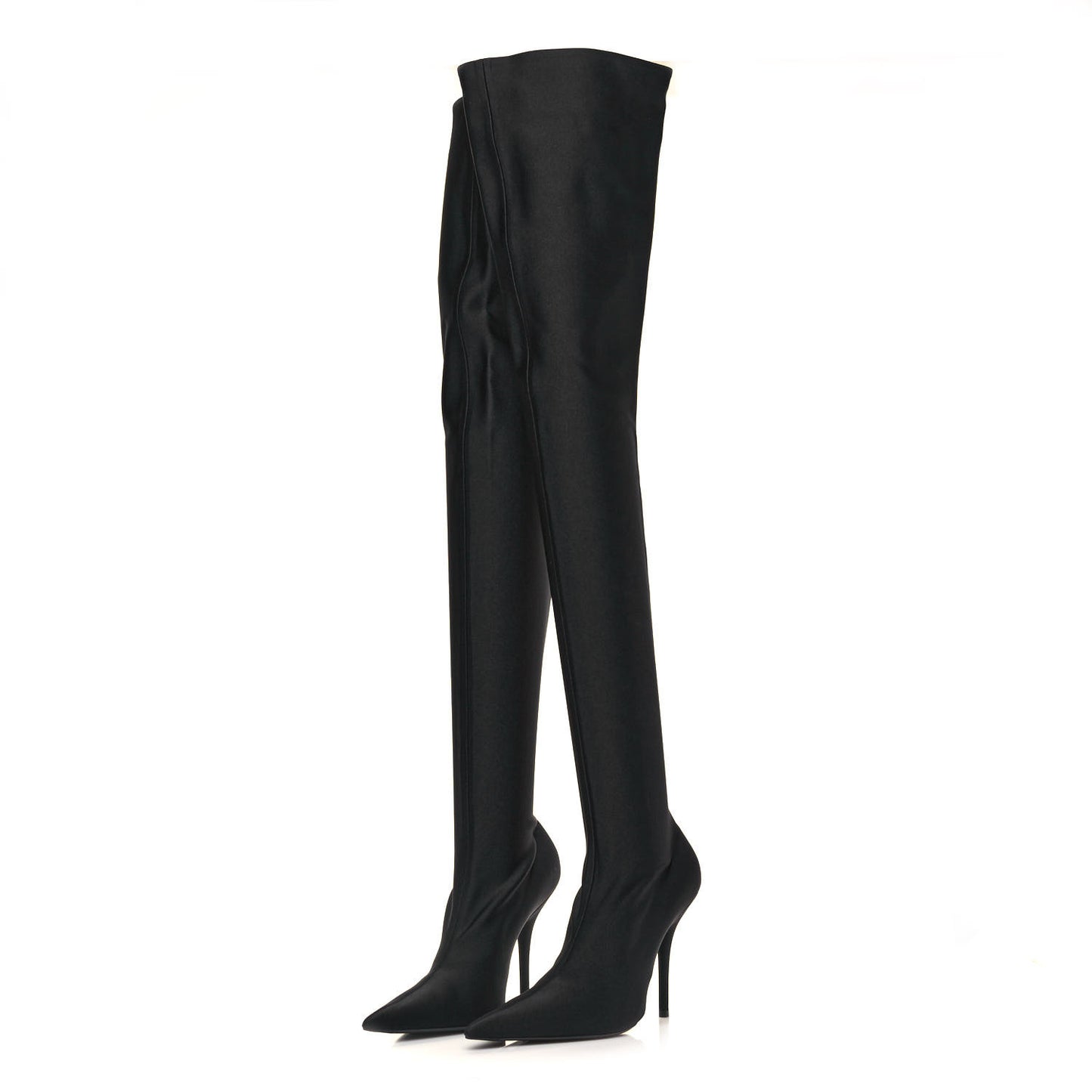 Spandex Pointed Toe Knife Thigh High Boots 38 Black