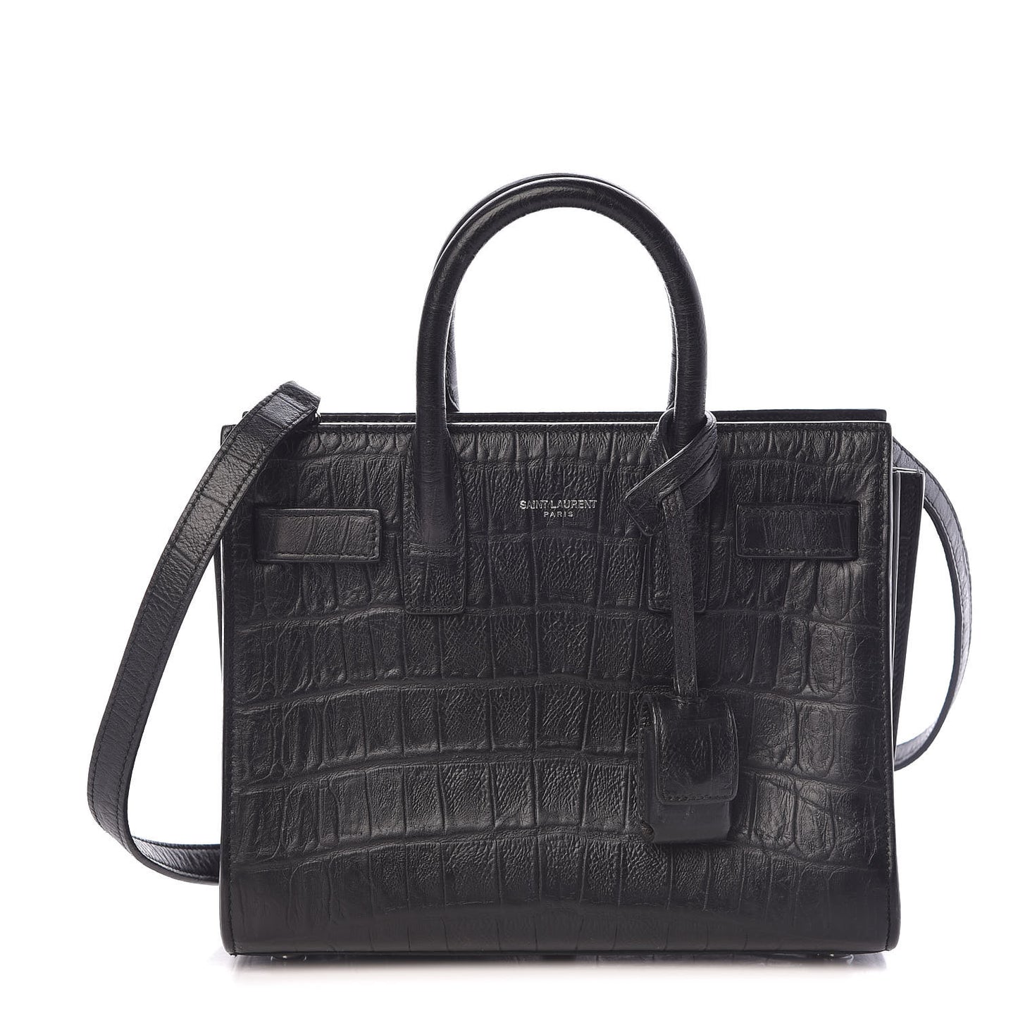 Calfskin Crocodile Embossed Nano Sac De Jour Black
