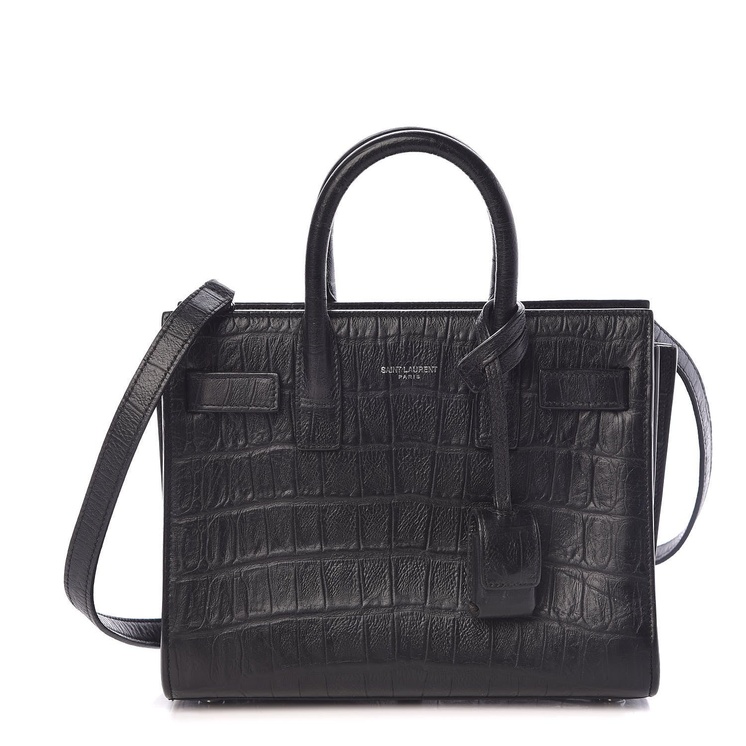 Saint Laurent Calfskin Crocodile Embossed Nano Sac De Jour Black 1 of 9