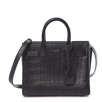 Saint Laurent Calfskin Crocodile Embossed Nano Sac De Jour Black 1 of 9