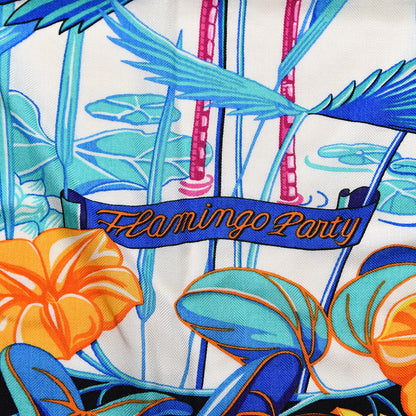 Hermes Cashmere Silk Flamingo Party Shawl 140 Rouge Vif Blanc Bleu 4 of 5