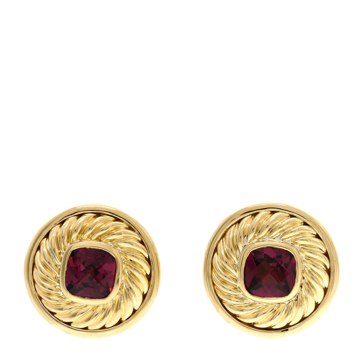 18K Yellow Gold Rhodolite Cookie Cable Earrings