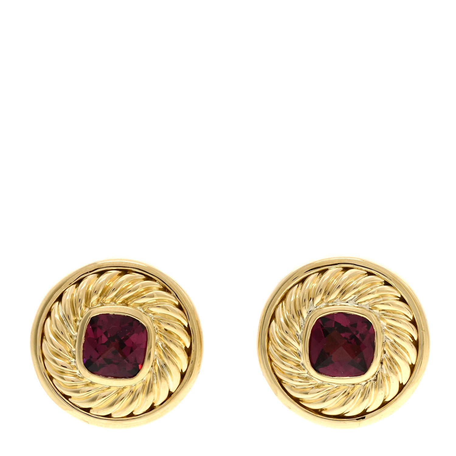 David Yurman 18K Yellow Gold Rhodolite Cookie Cable Earrings 1 of 4