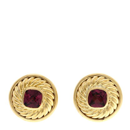David Yurman 18K Yellow Gold Rhodolite Cookie Cable Earrings 1 of 4