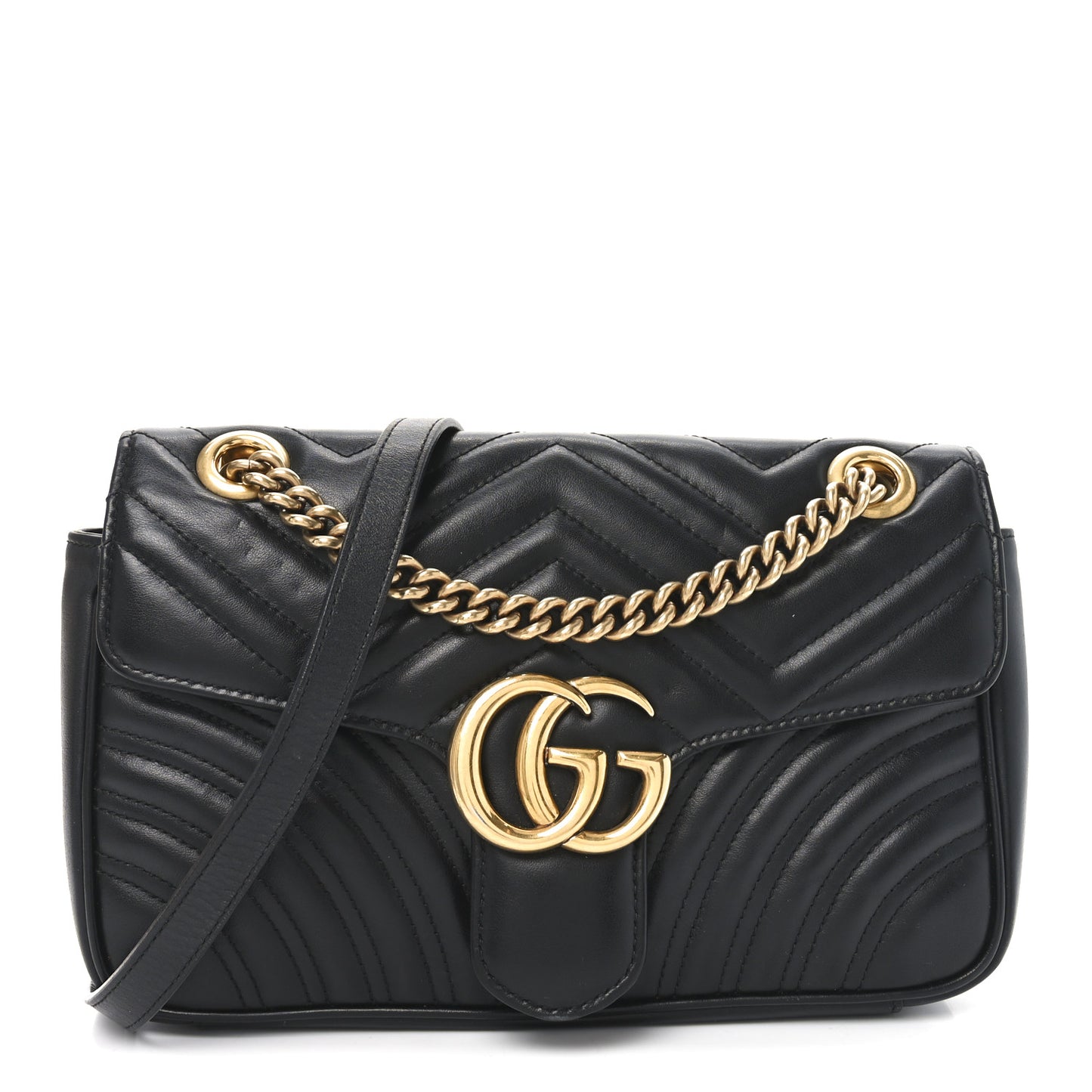 Calfskin Matelasse Small GG Marmont Shoulder Bag Black