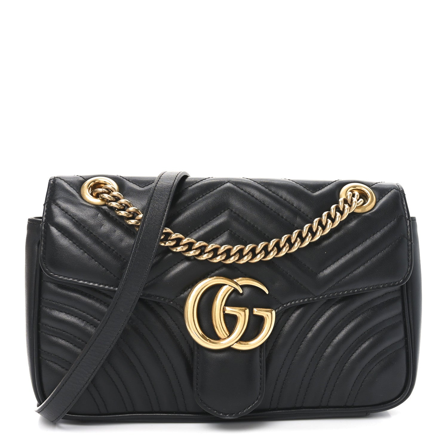 Gucci Calfskin Matelasse Small GG Marmont Shoulder Bag Black 1 of 11