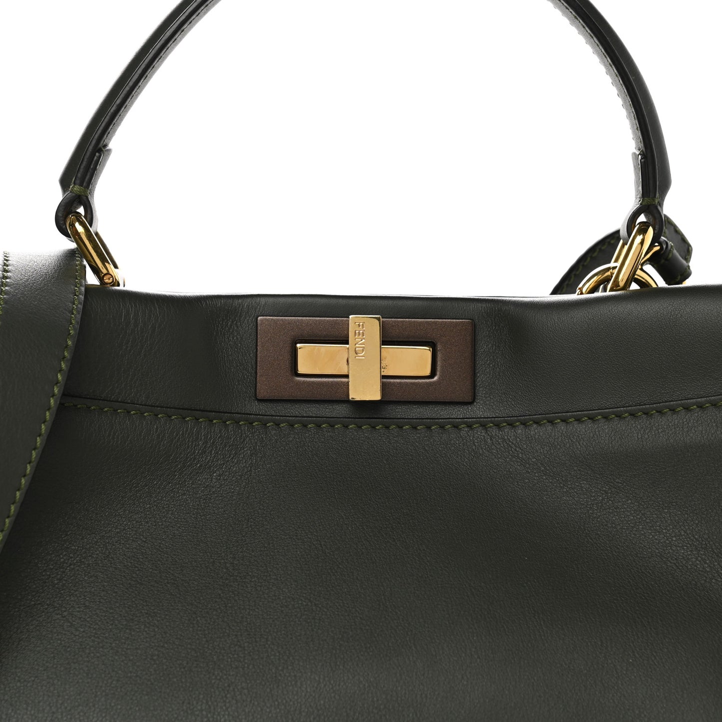 Vitello Seta Shiny Nappa Medium Peekaboo Iconic Satchel Verde Prato Makeup