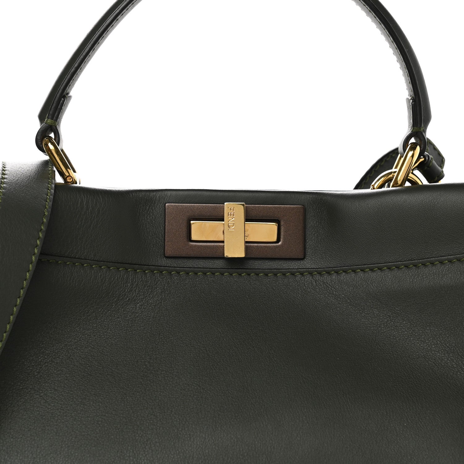 Fendi Vitello Seta Shiny Nappa Medium Peekaboo Iconic Satchel Verde Prato Makeup 8 of 10