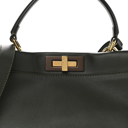 Fendi Vitello Seta Shiny Nappa Medium Peekaboo Iconic Satchel Verde Prato Makeup 8 of 10