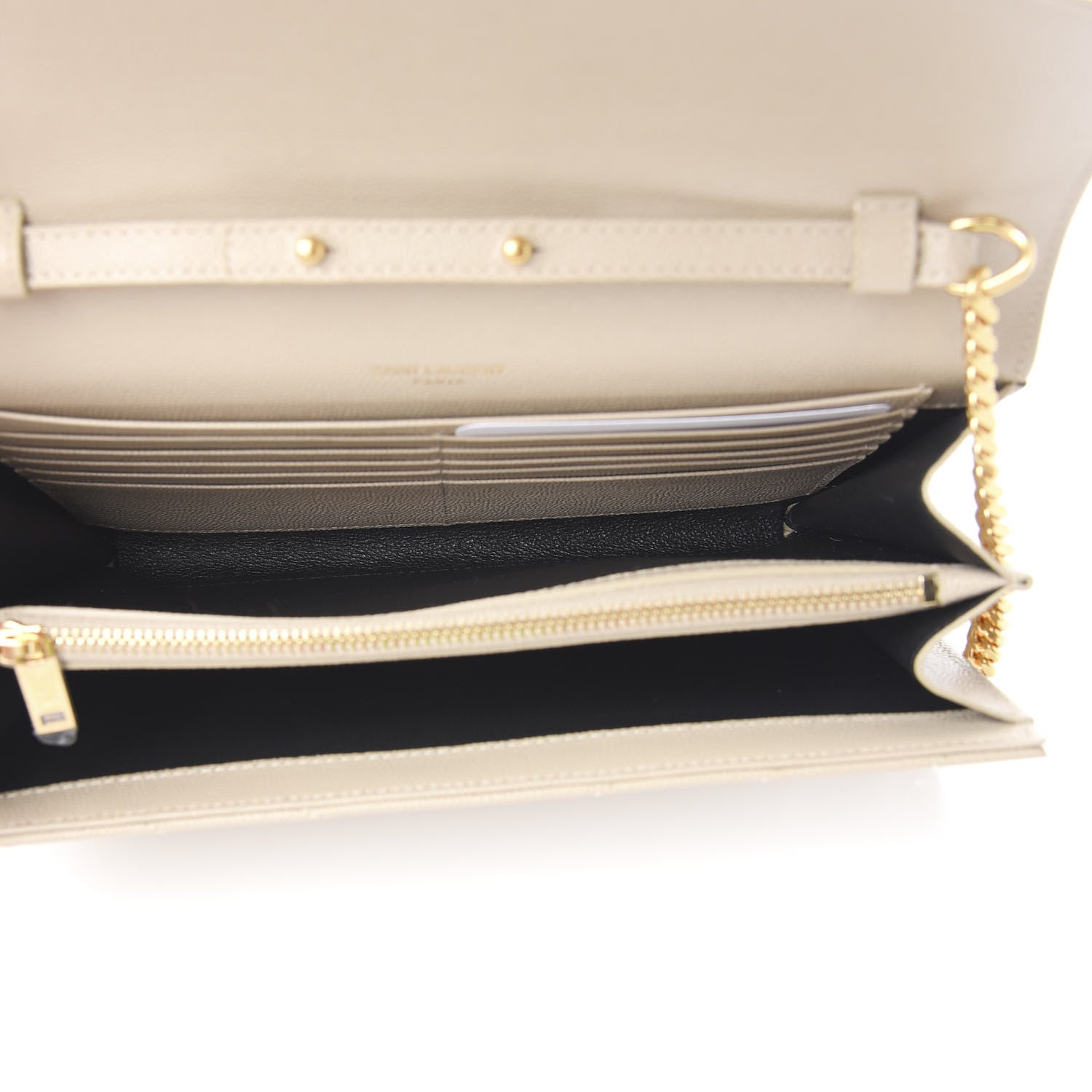 Saint Laurent Grain De Poudre Matelasse Monogram Chain Wallet Sea Salt 4 of 9
