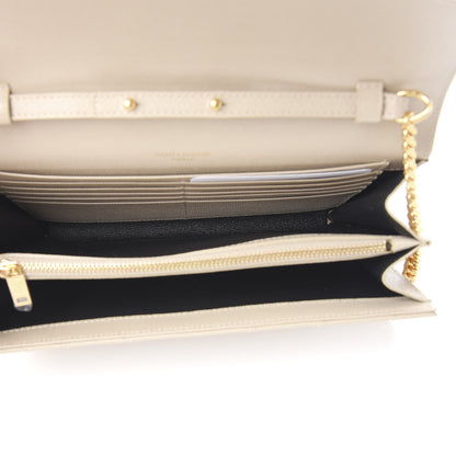 Saint Laurent Grain De Poudre Matelasse Monogram Chain Wallet Sea Salt 4 of 9