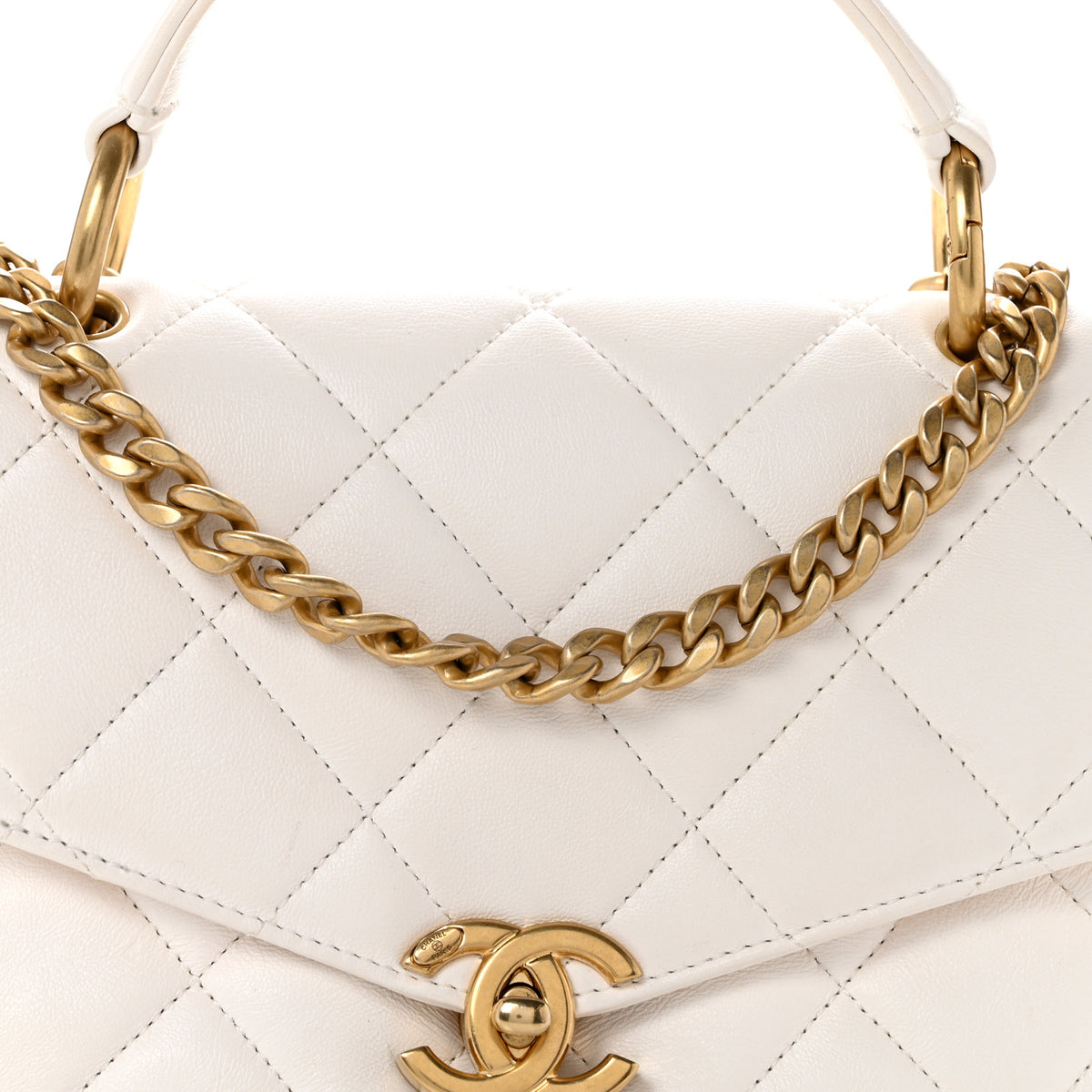 Chanel Calfskin Quilted Top Handle Flap White 8 of 14