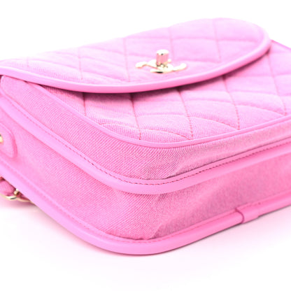 Chanel Denim Quilted Small Messenger Flap Neon Pink 9 of 10