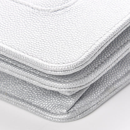Chanel Metallic Caviar Chevron Quilted Vintage Mademoiselle Wallet On Chain WOC Silver 6 of 12