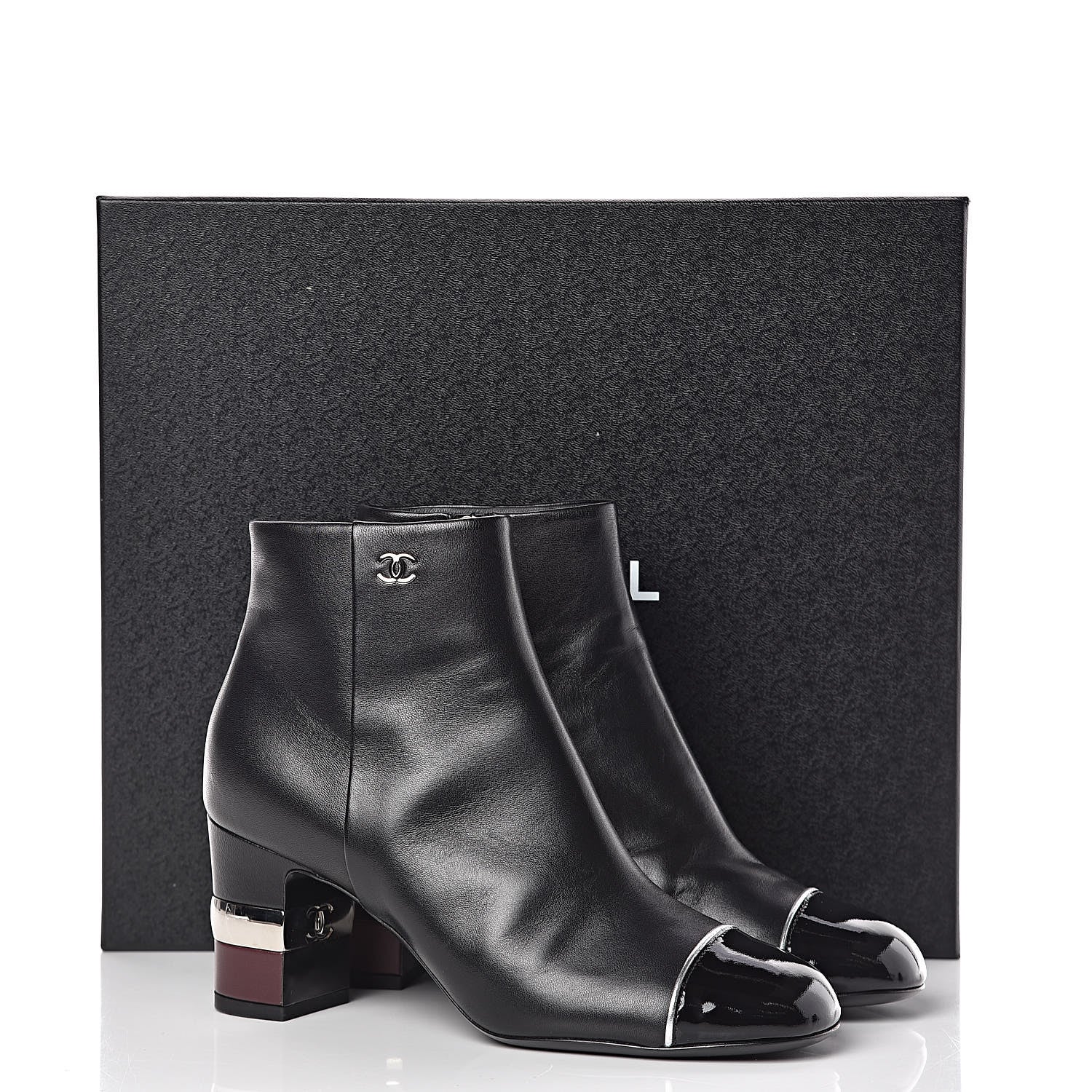 Chanel Lambskin Patent Calfskin Cap Toe Short Boots 37.5 Black 13 of 13