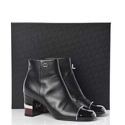 Chanel Lambskin Patent Calfskin Cap Toe Short Boots 37.5 Black 13 of 13