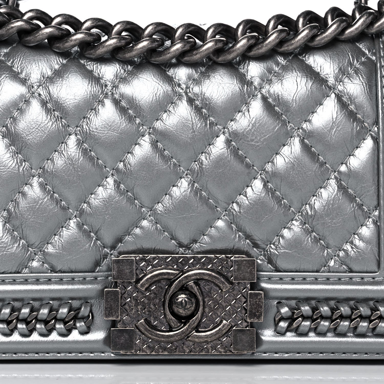 Chanel Metallic Aged Calfskin Quilted Small Boy Handle Flap Charcoal 7 of 13