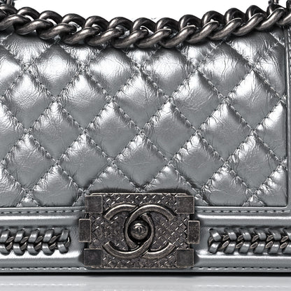Chanel Metallic Aged Calfskin Quilted Small Boy Handle Flap Charcoal 7 of 13