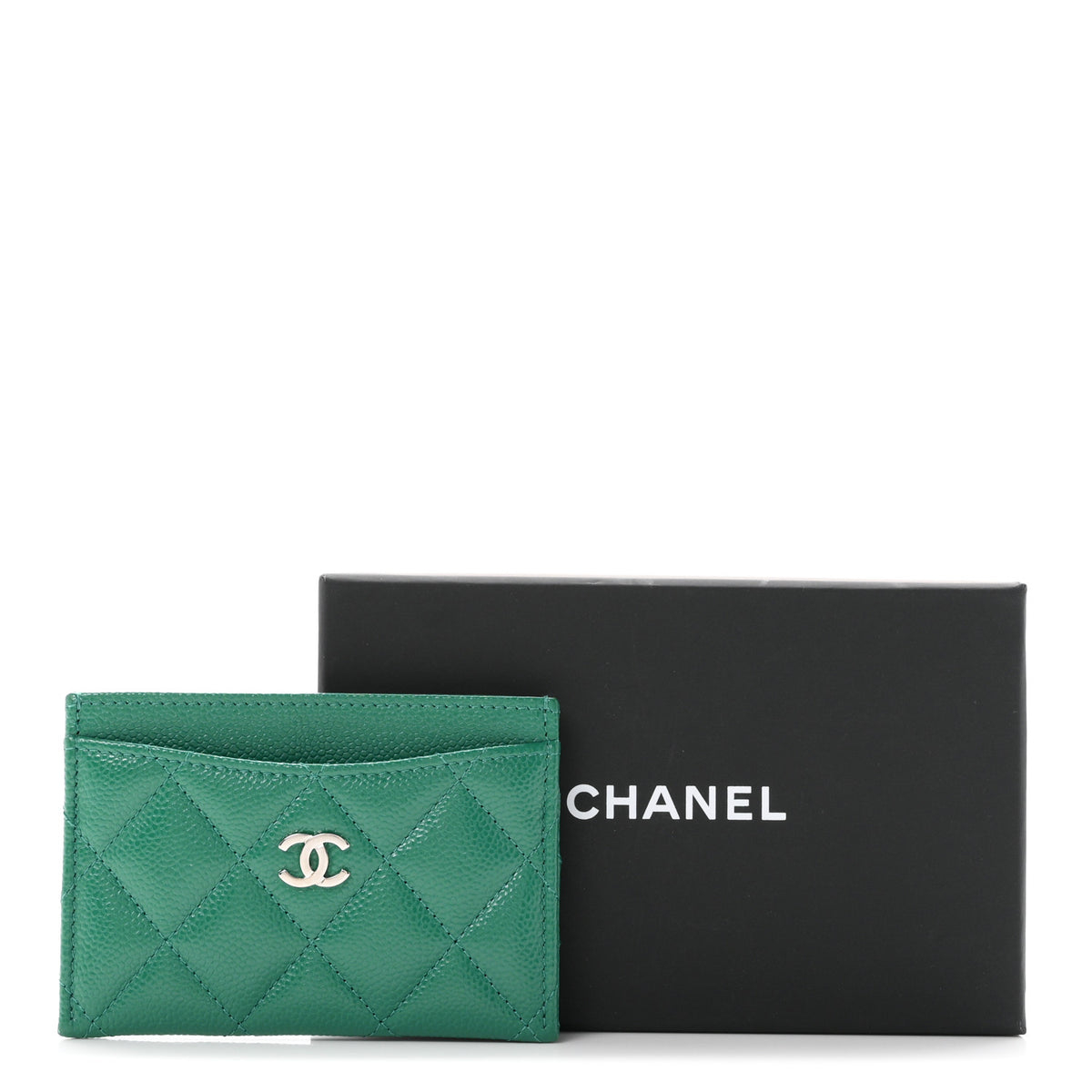 Caviar Quilted Card Holder Green