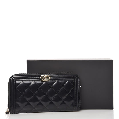 Chanel Glazed Calfskin Boy Zip Around Wallet Black 9 of 9
