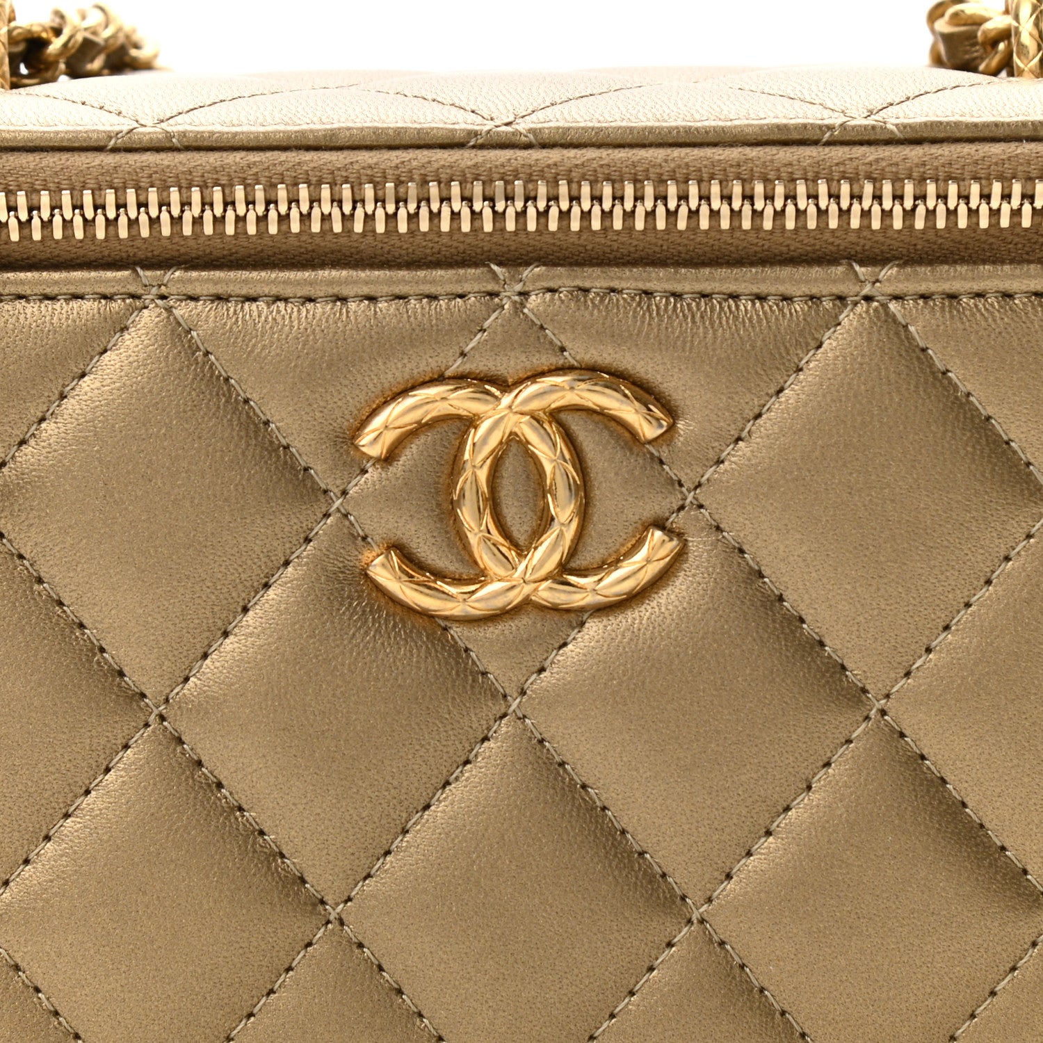 Chanel Metallic Lambskin Quilted Small CC Dynasty Vanity Case With Chain Gold 8 of 11