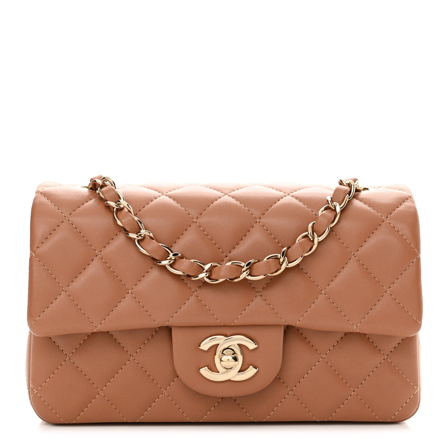 Lambskin Quilted Mini Rectangular Flap Brown