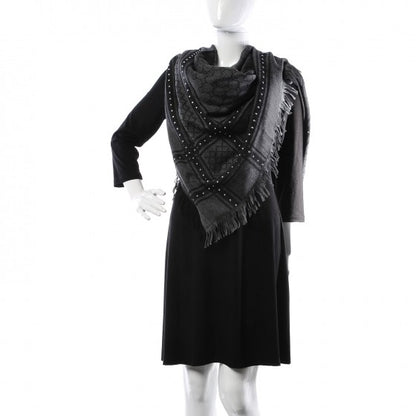 Gucci Wool Silk Monogram Diamanti Studded Fringe Square Scarf Anthracite 2 of 5