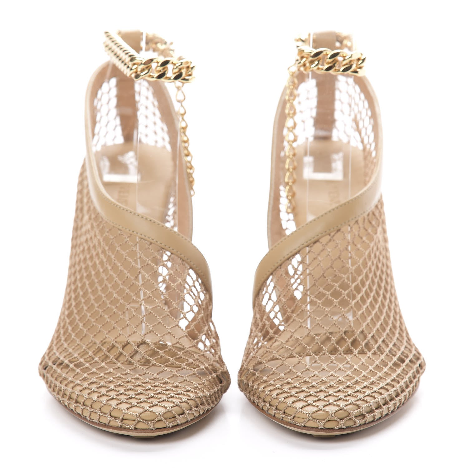 Bottega Veneta Mesh Nappa Chunky Chain Sandals 37.5 Beige Pony 2 of 8
