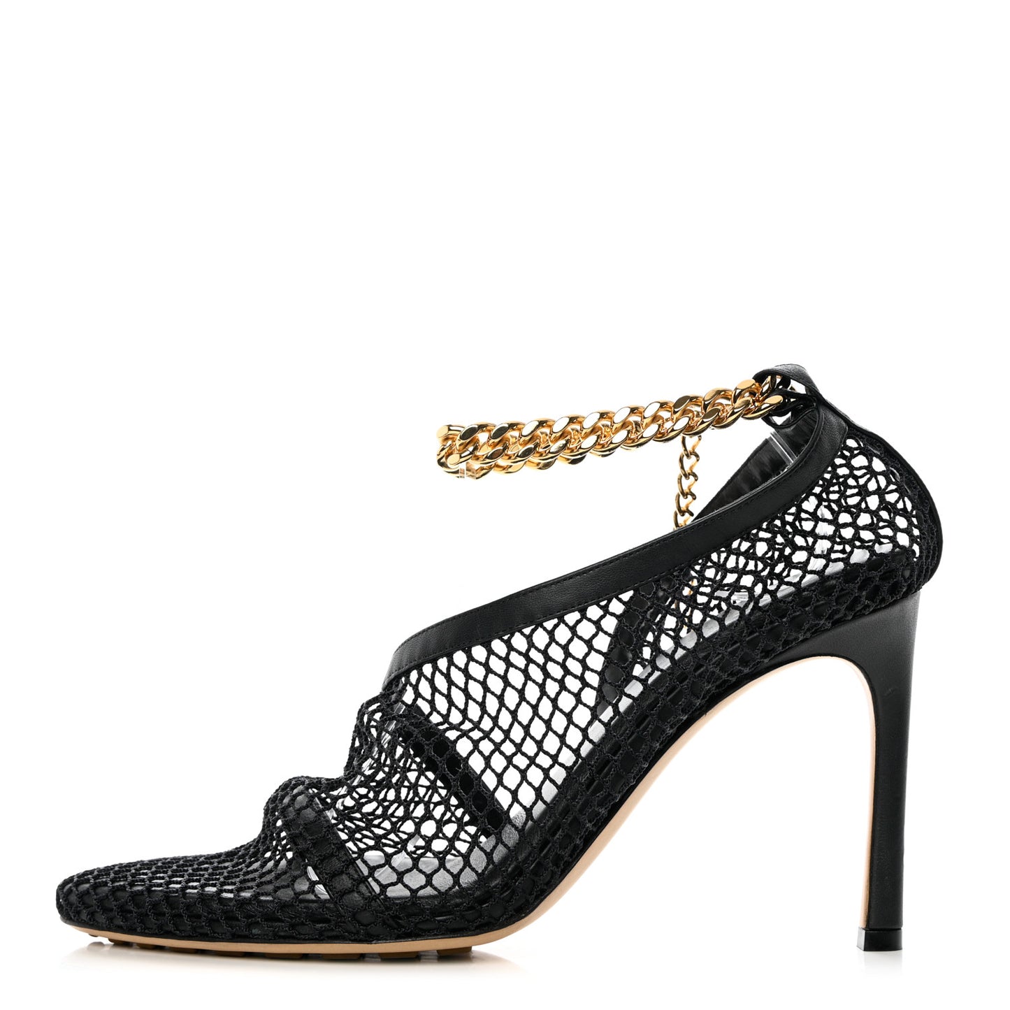 Mesh Calfskin Chain Stretch Pumps 38.5 Black