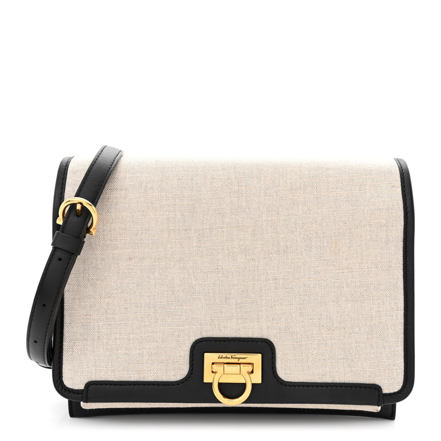 Calfskin Canvas Trifolio Crossbody Bag Black