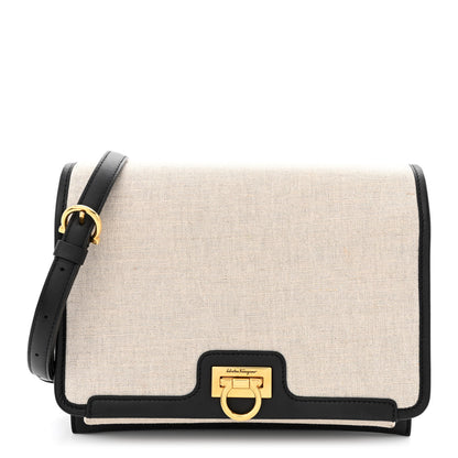Salvatore Ferragamo Calfskin Canvas Trifolio Crossbody Bag Black 1 of 13