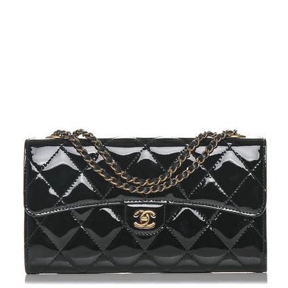 Chanel Patent Goatskin Quilted Small CC Eyelet Wallet On Chain WOC Black 1 of 9