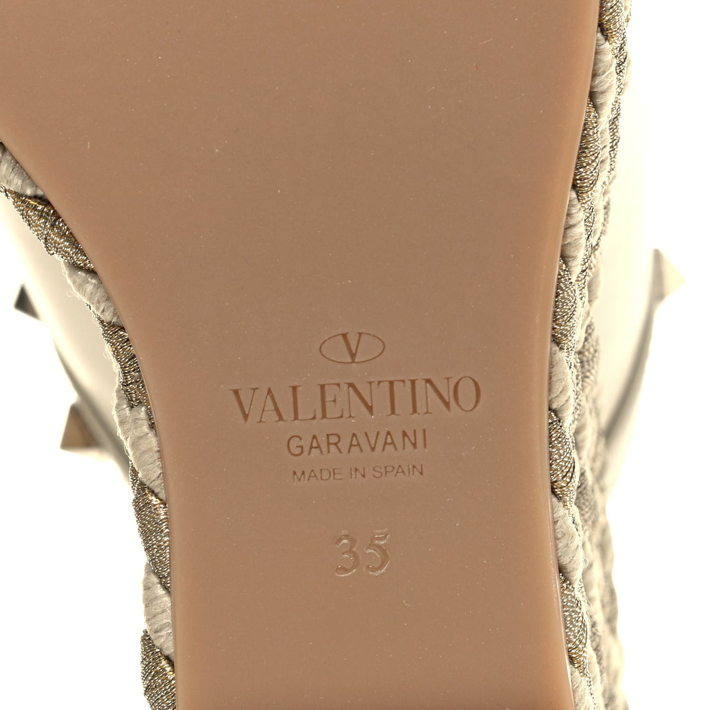Calfskin Silk Rockstud Torchon Espadrille Wedge 25/115mm Slide Sandals 35 Light Ivory